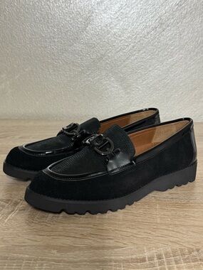 Donald Pliner Clio Bit Shoes Loafer Black Suede Patent Leather Women 8M